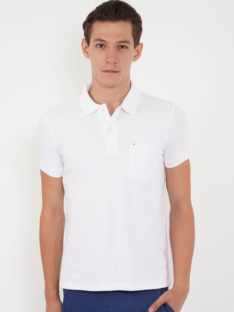 

Sweet Dreams Men White Solid Polo Collar Pure Cotton T-shirt