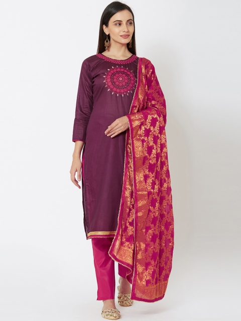 

Satrani Purple & Pink Pure Cotton Unstitched Dress Material