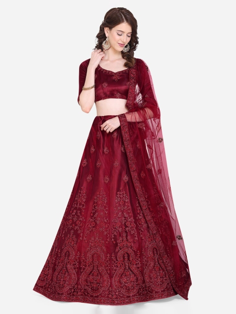

Mitera Maroon Semi-Stitched Lehenga & Blouse with Dupatta