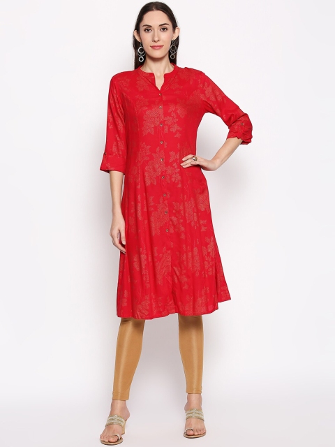 

RANGMANCH BY PANTALOONS Women Red & Grey Printed A-Line Kurta