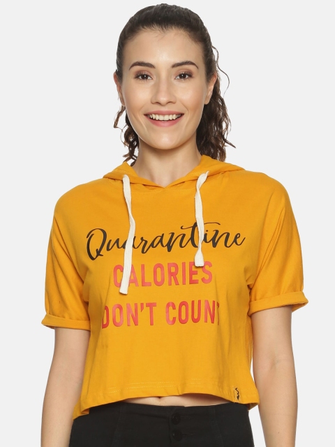 Campus Sutra Women Mustard Printed Top