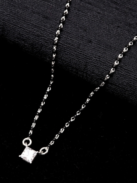 

Clara 925 Sterling Silver Rhodium-Plated Black & White Zirconia-Studded Beaded Mangalsutra