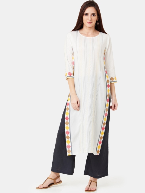 

IMARA Women White Striped Straight Kurta