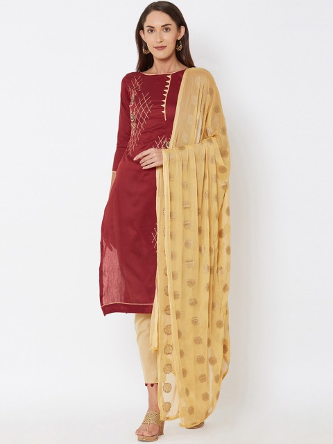 

Satrani Maroon & Beige Pure Cotton Unstitched Dress Material