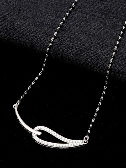 

Clara Women BIS Hallmarked 92.5 % Pure Sterling Silver & Black Beaded Rhodium-Plated Swiss Zirconia Stone-Studded Mangalsutra