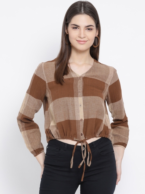 

Oxolloxo Women Brown Striped Shirt Style Top