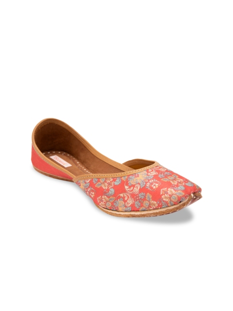 

Jivaana Women Red Printed Leather Mojaris