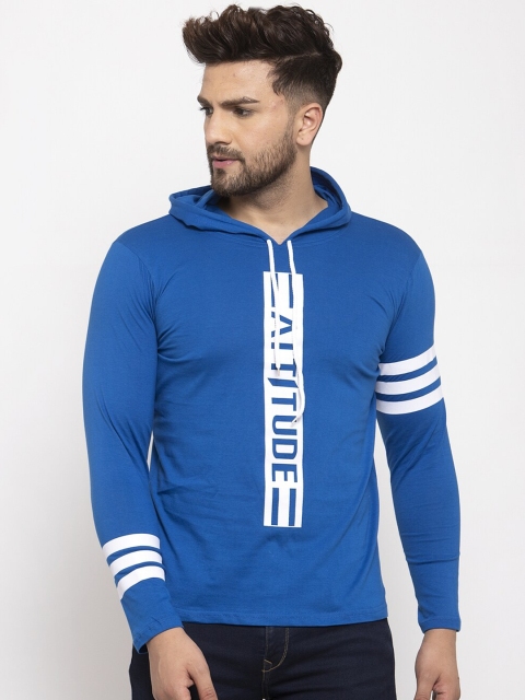 

KATSO Men Blue Printed Hood T-shirt