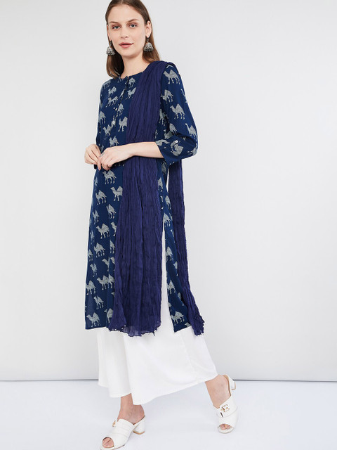 

max Navy Blue Solid Dupatta