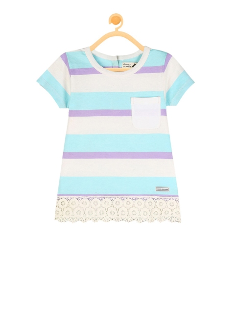 

Cherry Crumble Girls Purple Striped A-Line Lace Hem Top