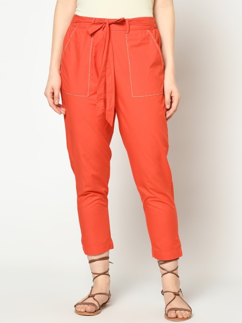 

SQew Women Orange Slim Fit Solid Regular Trousers