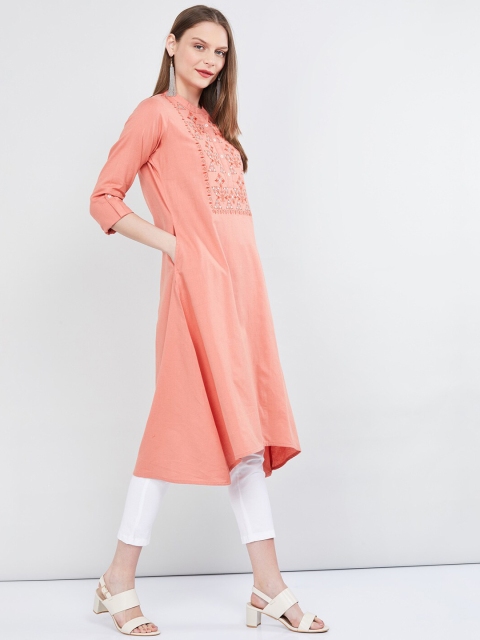 

max Women Orange & Red Yoke Design A-Line Kurta