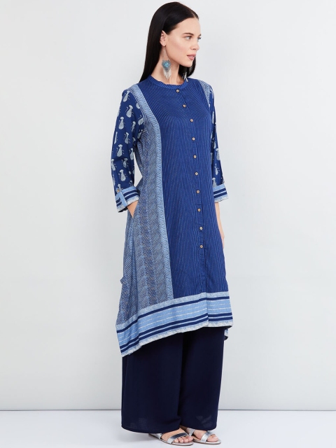 

max Women Blue Striped A-Line Kurta
