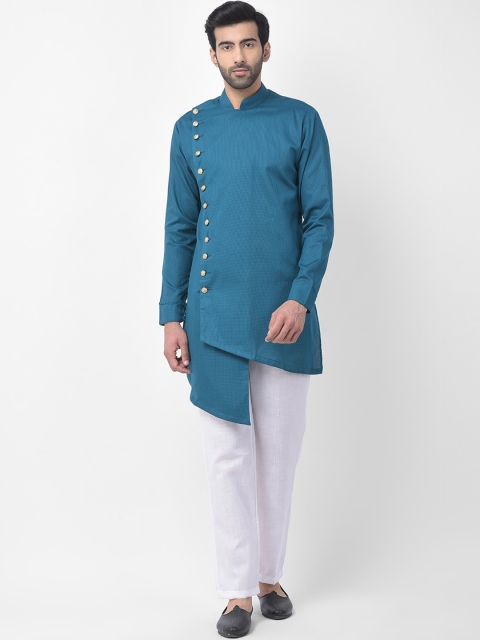 SG LEMAN Men Turquoise Blue Solid Kurta with Pyjamas