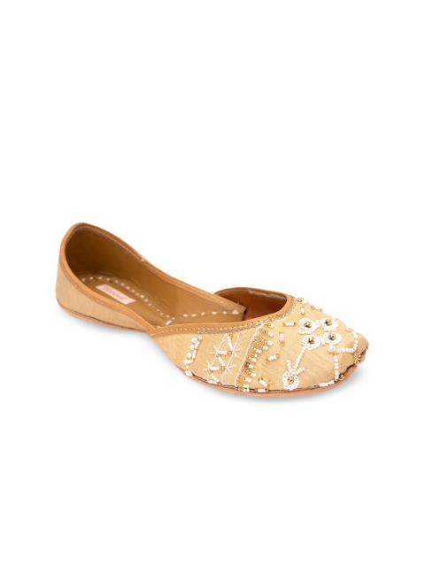 

Jivaana Women Gold-Toned Embellished Leather Mojaris