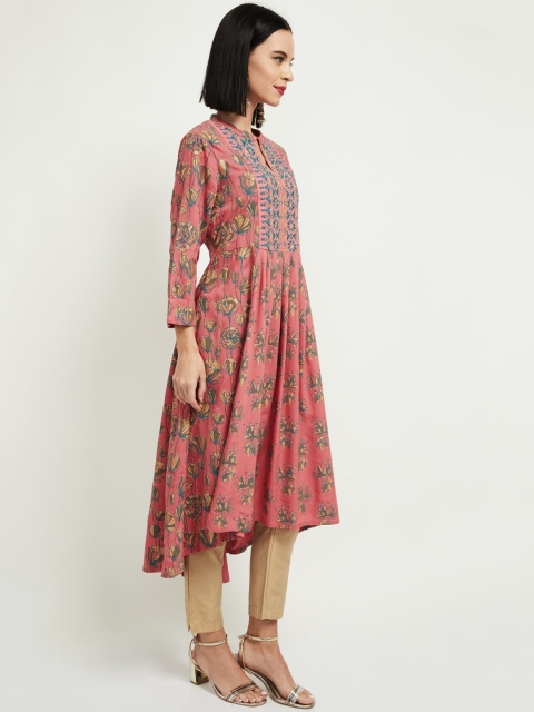 

max Women Pink & Green Woven Design Anarkali Kurta
