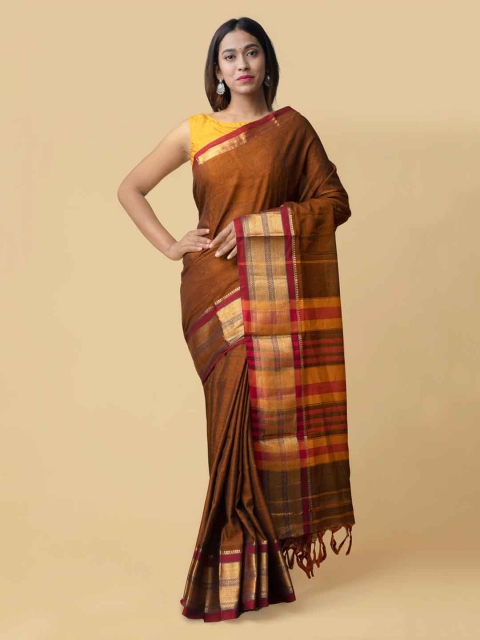 

Unnati Silks Brown & Gold-Coloured Pure Cotton Woven Design Narayan Peth Saree