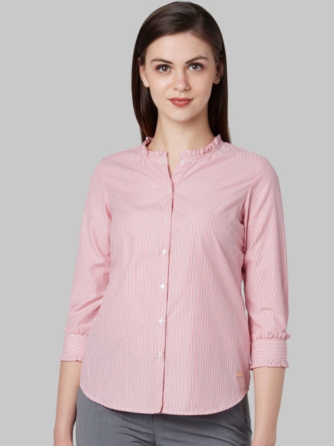 

Park Avenue Woman Pink & White Striped Casual Shirt