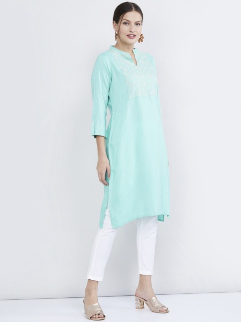 

max Women Blue Yoke Design Straight Kurta
