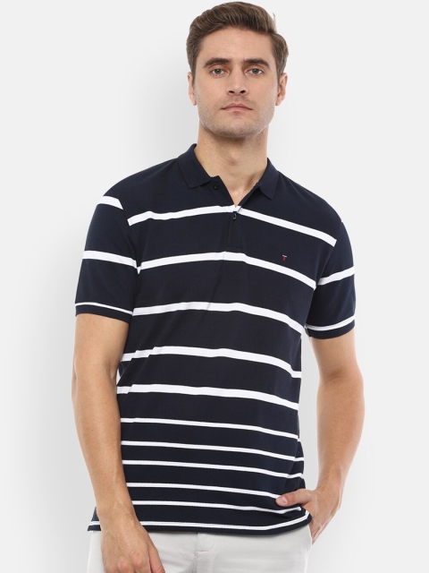 

Louis Philippe Sport Men Navy Blue & White Striped Polo Collar T-shirt