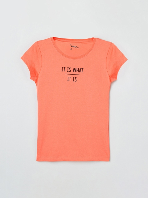 

max Girls Peach Printed Round Neck T-shirt
