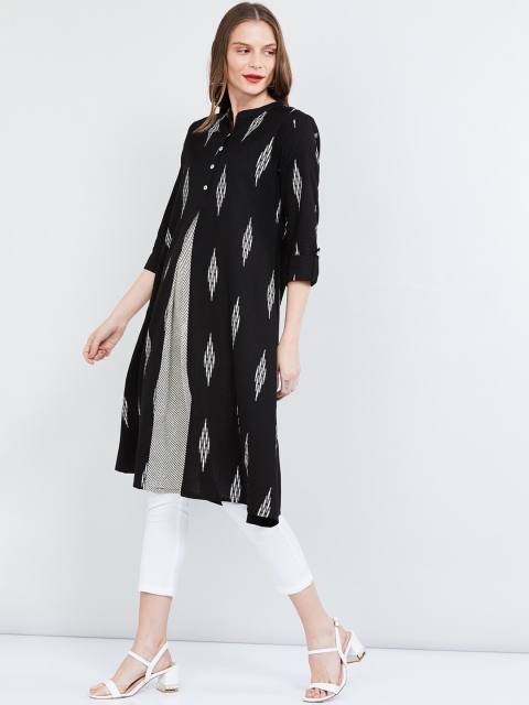 

max Women Black Printed A-Line Kurta