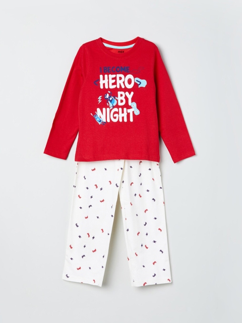 

max Boys Red & White Printed Night suit