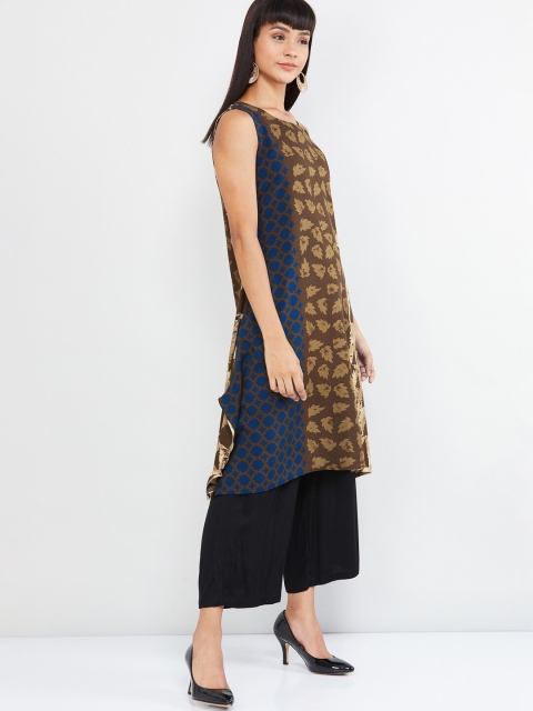 

max Women Brown Printed A-Line Kurta