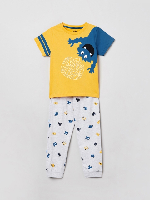 max Boys Yellow & White Printed Night suit