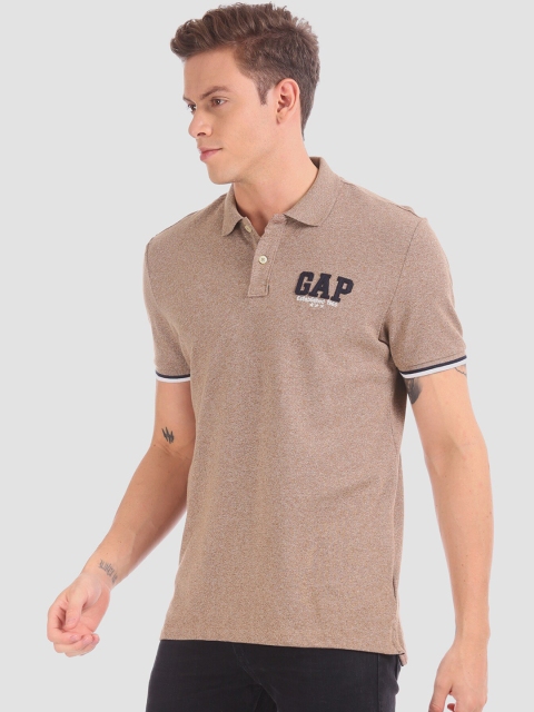 

GAP Men Beige Solid Polo Collar T-shirt