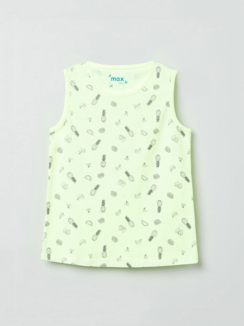 

max Girls Green Printed Round Neck T-shirt
