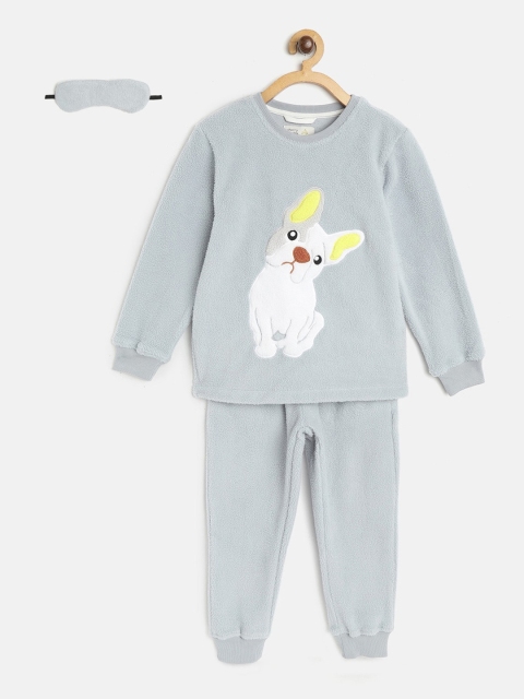 

Cherry Crumble Unisex Kids Blue Printed Night Suit With Eye Mask