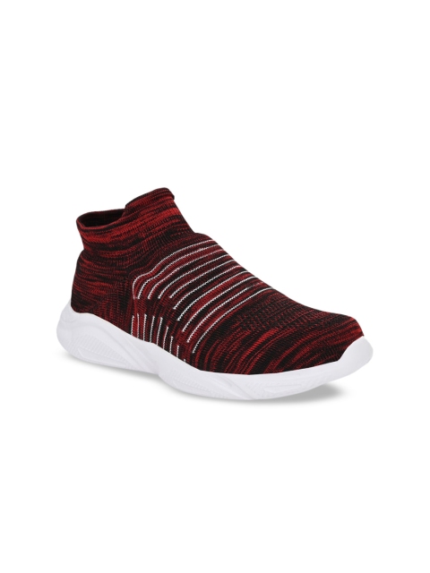 

AfroJack Men Red Woven Design Mesh Mid-Top Slip-On Sneakers