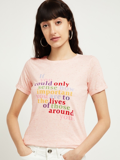 

max Women Pink Printed Round Neck T-shirt