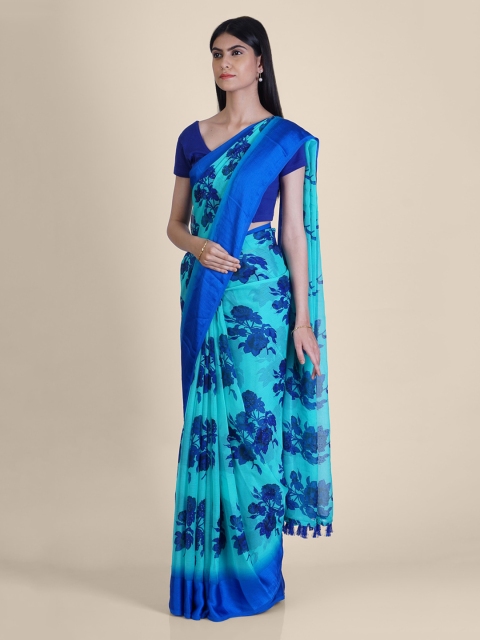 

Hastakala Sea Green & Blue Poly Georgette Printed Handloom Saree