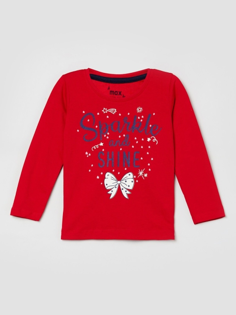 

max Girls Red & Blue Printed Round Neck T-shirt