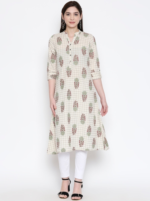

RANGMANCH BY PANTALOONS Women Off-White & Red Checked A-Line Kurta