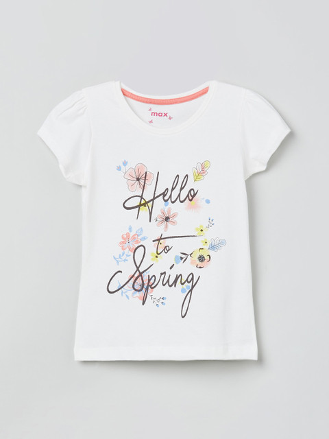 

max Girls Off-White Printed Round Neck T-shirt