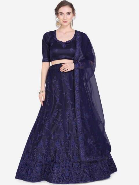 

Mitera Navy Blue Semi-Stitched Lehenga & Blouse with Dupatta