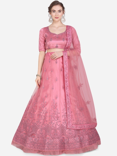 

Mitera Pink Semi-Stitched Lehenga & Blouse with Dupatta