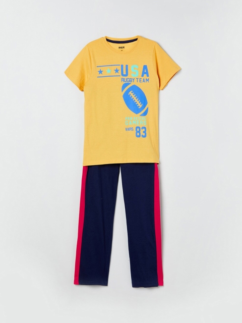 

max Boys Yellow & Navy Blue Printed Night suit