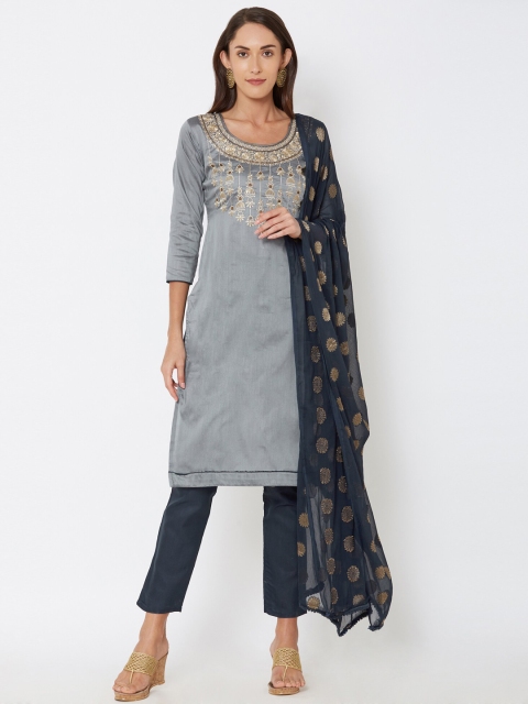 

Satrani Grey & Blue Pure Cotton Unstitched Dress Material