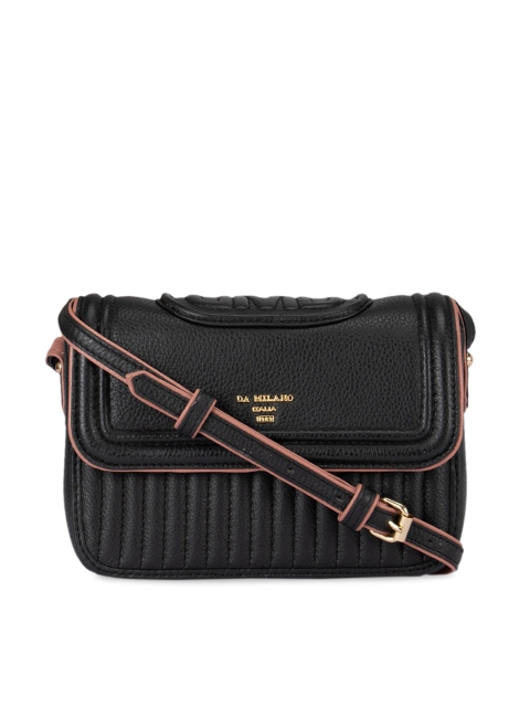 Da Milano Black Solid Leather Sling Bag