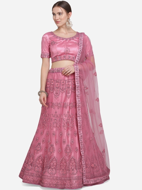 

VRSALES Pink Semi-Stitched Lehenga & Blouse with Dupatta