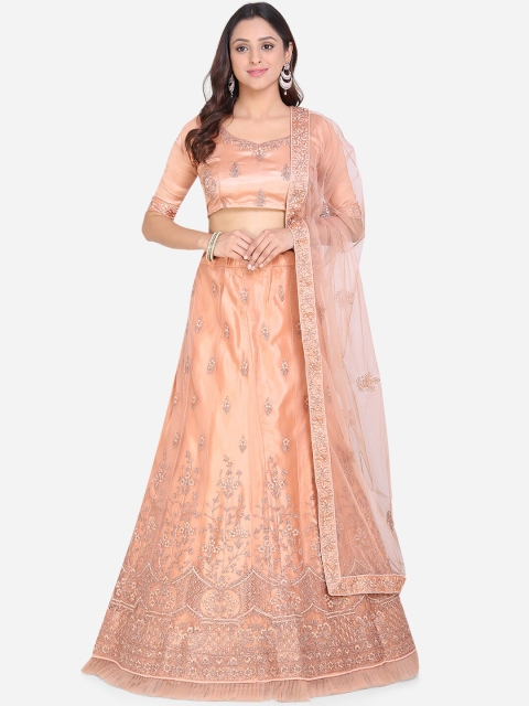 

Mitera Peach-Coloured Semi-Stitched Lehenga & Blouse with Dupatta