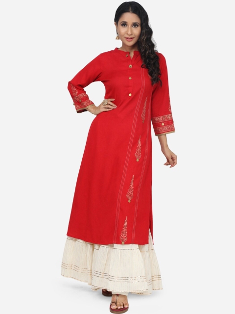 

Paislei Women Red Printed A-Line Kurta