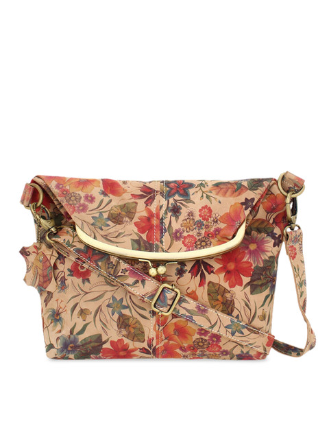 

Women Beige Printed Genuine Leather Messenger Bag