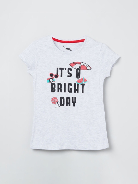 

max Girls Grey Printed Round Neck T-shirt
