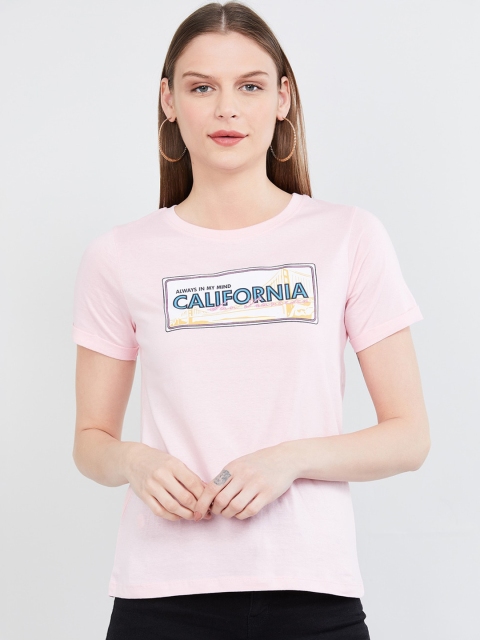

max Women Pink Printed Round Neck T-shirt