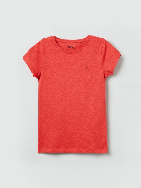

max Girls Rust Orange Solid Round Neck T-shirt